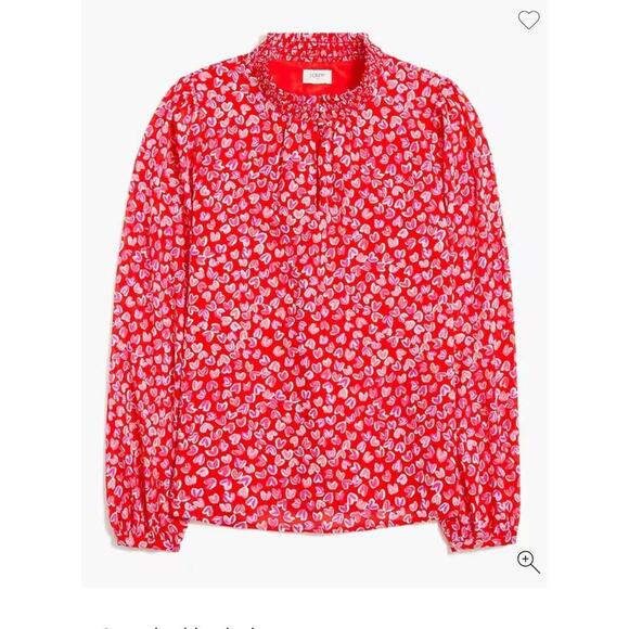 J.Crew Blouse S Keyhole Heart Print Red Pink Long Sleeve Top Valentine’s Day - Picture 1 of 10